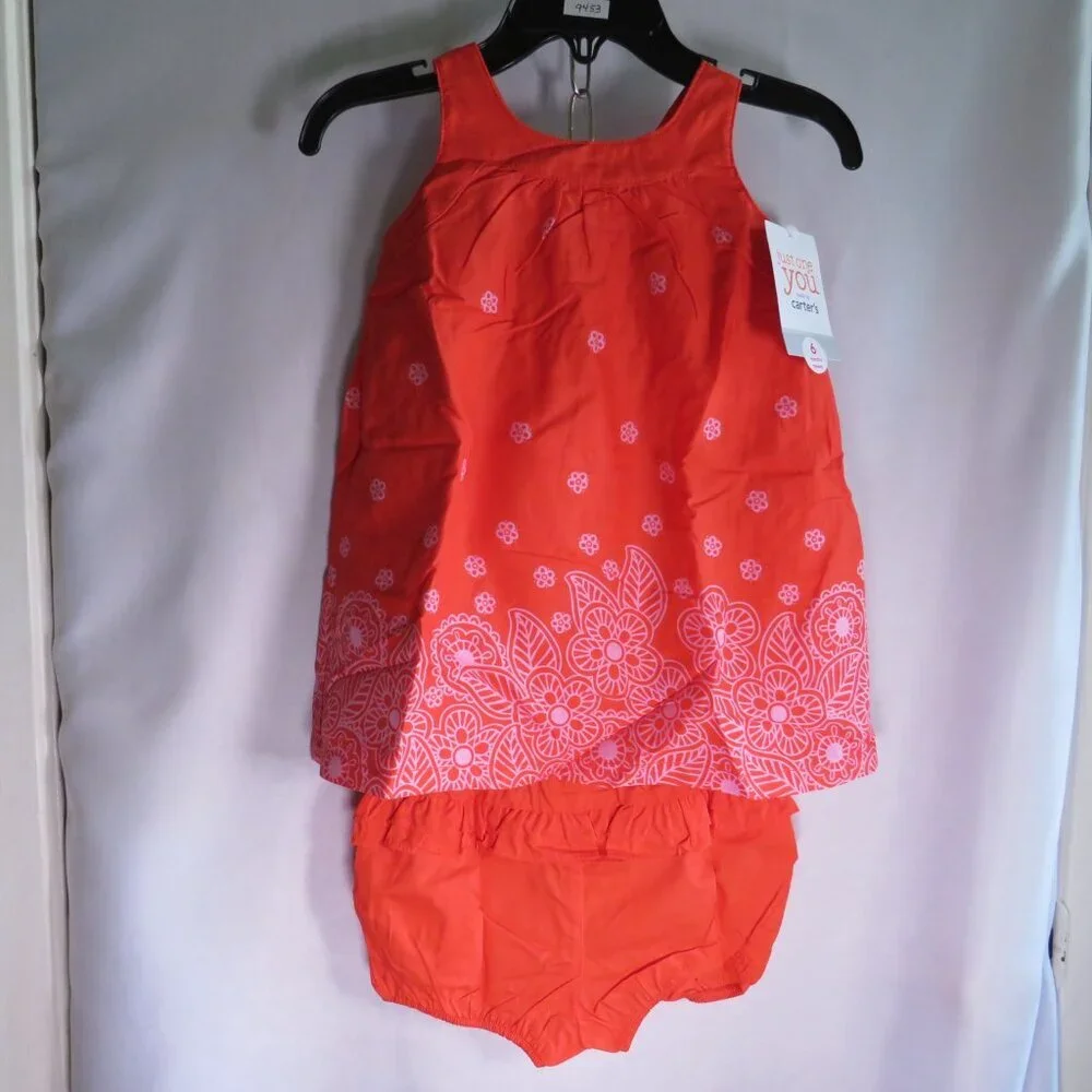 Baby Red - Orange Dress & Panties (Lined Dress) 6mts 2pc Sleeveless 100% cotton